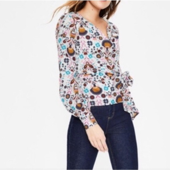 Boden Rasamund Cotten Floral Print Wrap Top US 8 - Picture 5 of 11